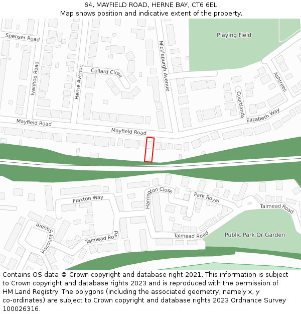 64, MAYFIELD ROAD, HERNE BAY, CT6 6EL: Location map and indicative extent of plot