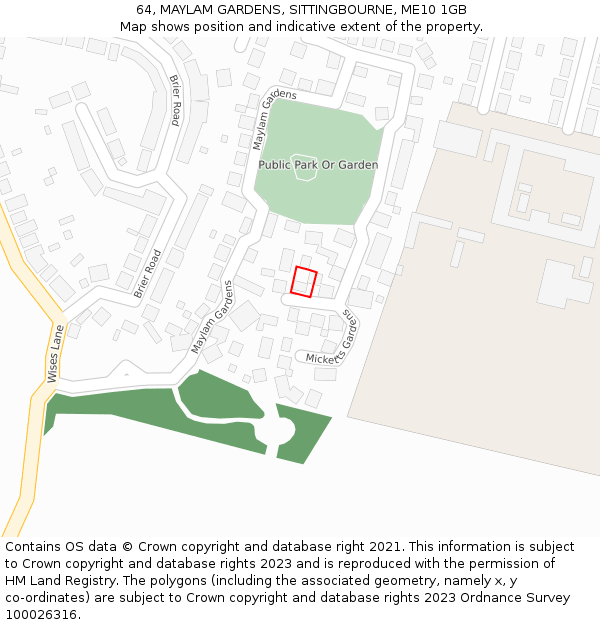 64, MAYLAM GARDENS, SITTINGBOURNE, ME10 1GB: Location map and indicative extent of plot