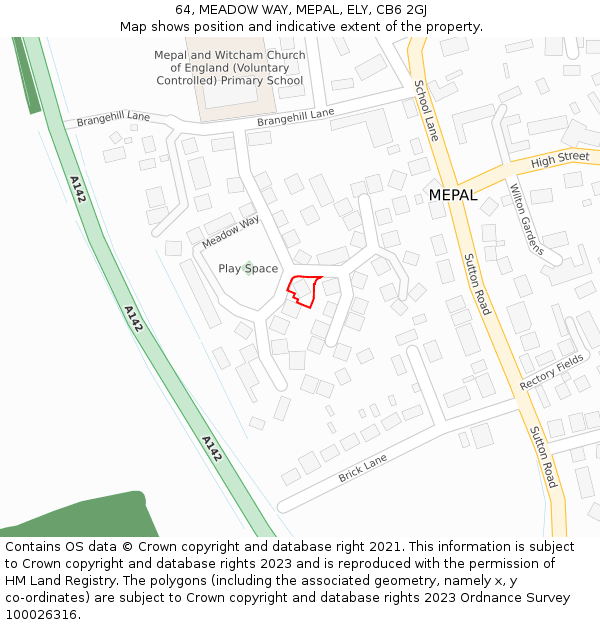 64, MEADOW WAY, MEPAL, ELY, CB6 2GJ: Location map and indicative extent of plot