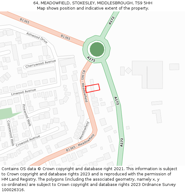 64, MEADOWFIELD, STOKESLEY, MIDDLESBROUGH, TS9 5HH: Location map and indicative extent of plot