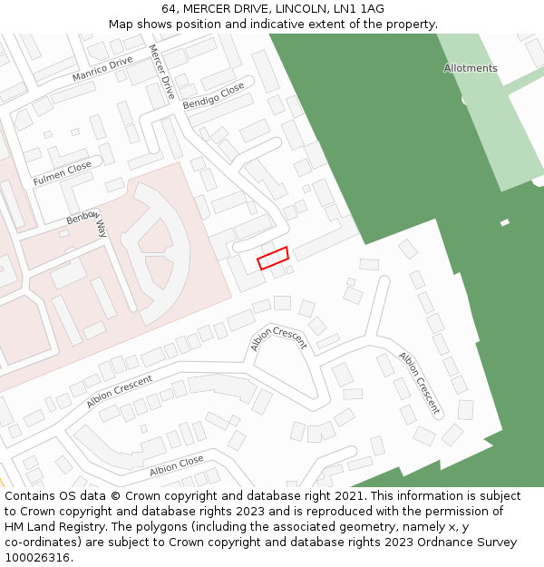 64, MERCER DRIVE, LINCOLN, LN1 1AG: Location map and indicative extent of plot