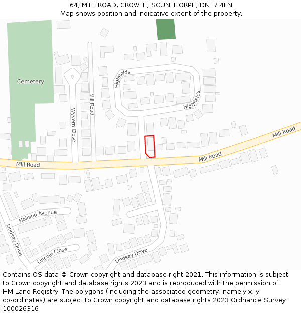 64, MILL ROAD, CROWLE, SCUNTHORPE, DN17 4LN: Location map and indicative extent of plot