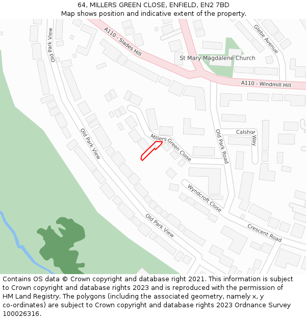 64, MILLERS GREEN CLOSE, ENFIELD, EN2 7BD: Location map and indicative extent of plot