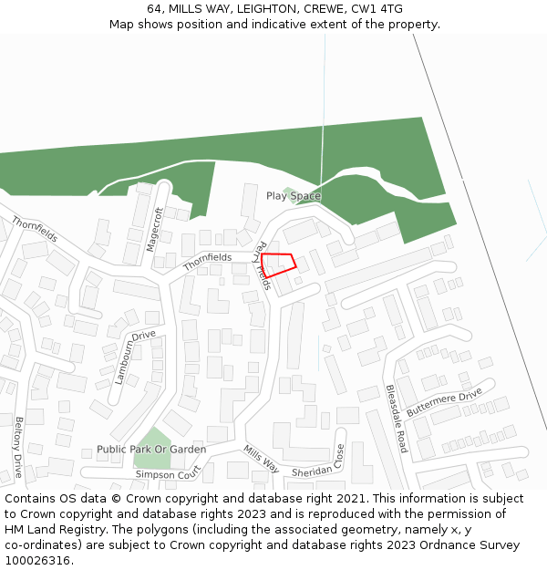 64, MILLS WAY, LEIGHTON, CREWE, CW1 4TG: Location map and indicative extent of plot