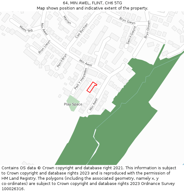 64, MIN AWEL, FLINT, CH6 5TG: Location map and indicative extent of plot