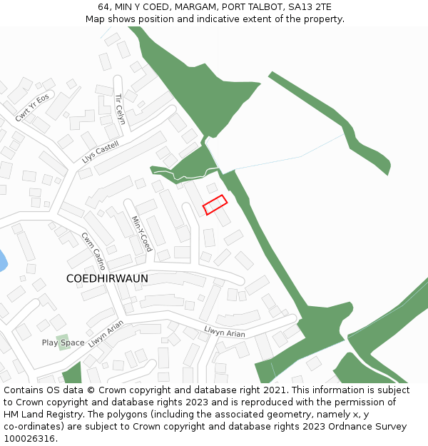 64, MIN Y COED, MARGAM, PORT TALBOT, SA13 2TE: Location map and indicative extent of plot