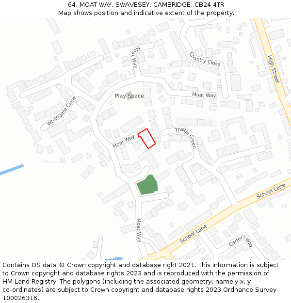 64, MOAT WAY, SWAVESEY, CAMBRIDGE, CB24 4TR: Location map and indicative extent of plot