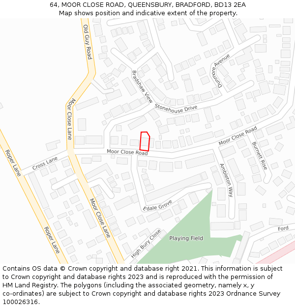 64, MOOR CLOSE ROAD, QUEENSBURY, BRADFORD, BD13 2EA: Location map and indicative extent of plot