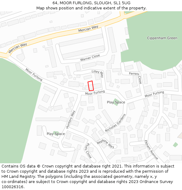 64, MOOR FURLONG, SLOUGH, SL1 5UG: Location map and indicative extent of plot