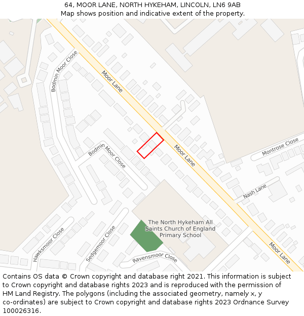 64, MOOR LANE, NORTH HYKEHAM, LINCOLN, LN6 9AB: Location map and indicative extent of plot