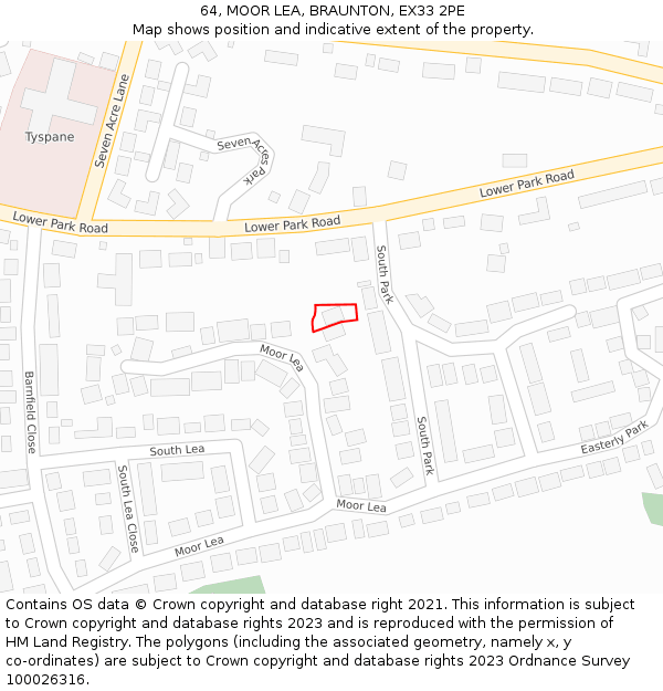 64, MOOR LEA, BRAUNTON, EX33 2PE: Location map and indicative extent of plot