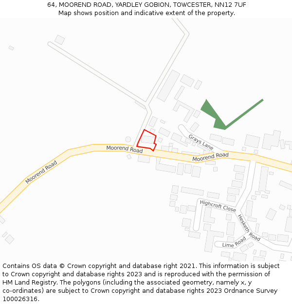 64, MOOREND ROAD, YARDLEY GOBION, TOWCESTER, NN12 7UF: Location map and indicative extent of plot