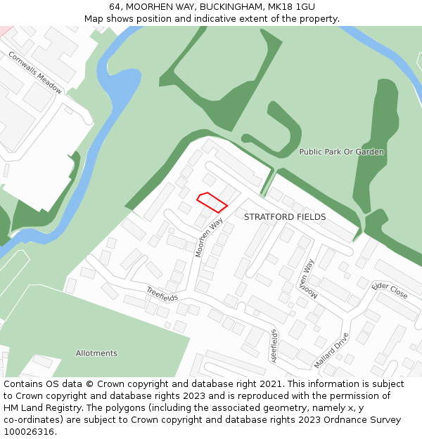 64, MOORHEN WAY, BUCKINGHAM, MK18 1GU: Location map and indicative extent of plot