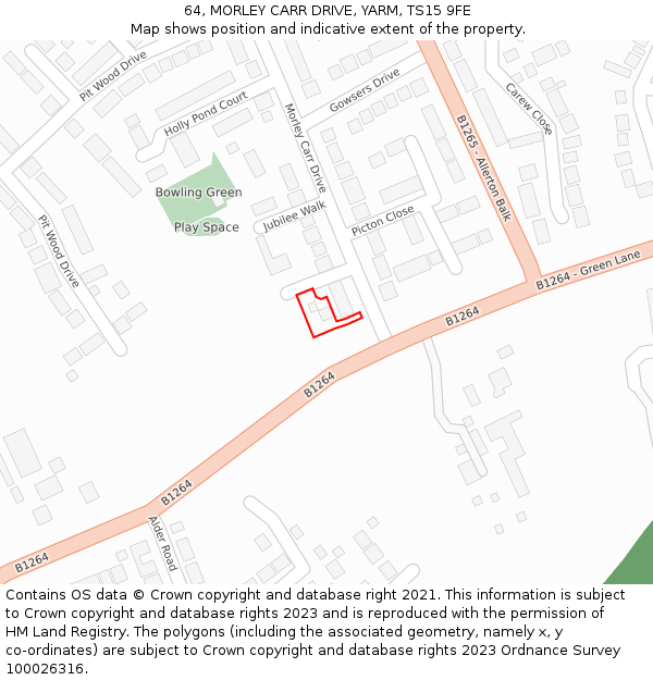 64, MORLEY CARR DRIVE, YARM, TS15 9FE: Location map and indicative extent of plot