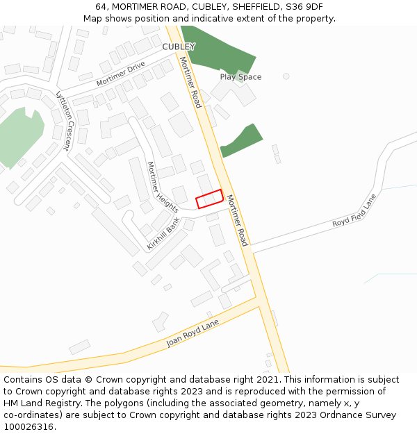 64, MORTIMER ROAD, CUBLEY, SHEFFIELD, S36 9DF: Location map and indicative extent of plot