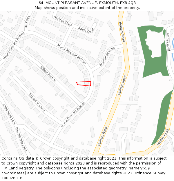 64, MOUNT PLEASANT AVENUE, EXMOUTH, EX8 4QR: Location map and indicative extent of plot