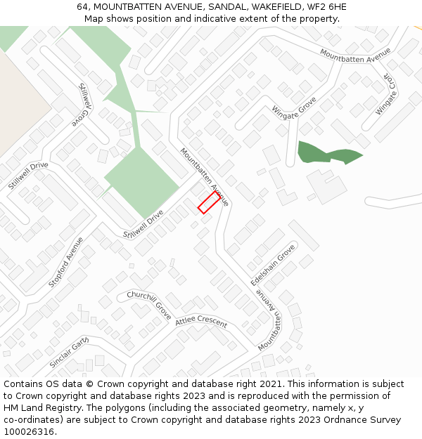 64, MOUNTBATTEN AVENUE, SANDAL, WAKEFIELD, WF2 6HE: Location map and indicative extent of plot