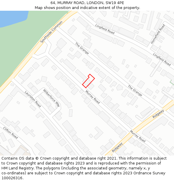 64, MURRAY ROAD, LONDON, SW19 4PE: Location map and indicative extent of plot