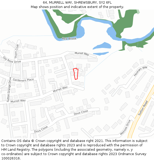 64, MURRELL WAY, SHREWSBURY, SY2 6FL: Location map and indicative extent of plot