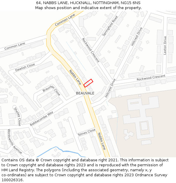 64, NABBS LANE, HUCKNALL, NOTTINGHAM, NG15 6NS: Location map and indicative extent of plot