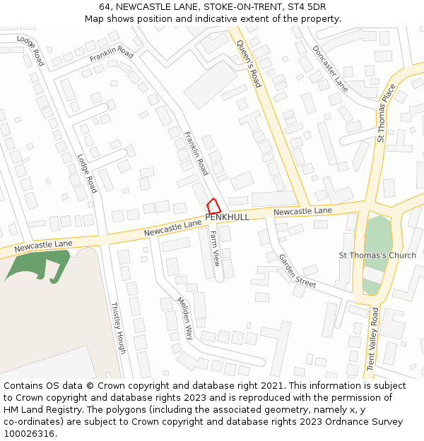 64, NEWCASTLE LANE, STOKE-ON-TRENT, ST4 5DR: Location map and indicative extent of plot