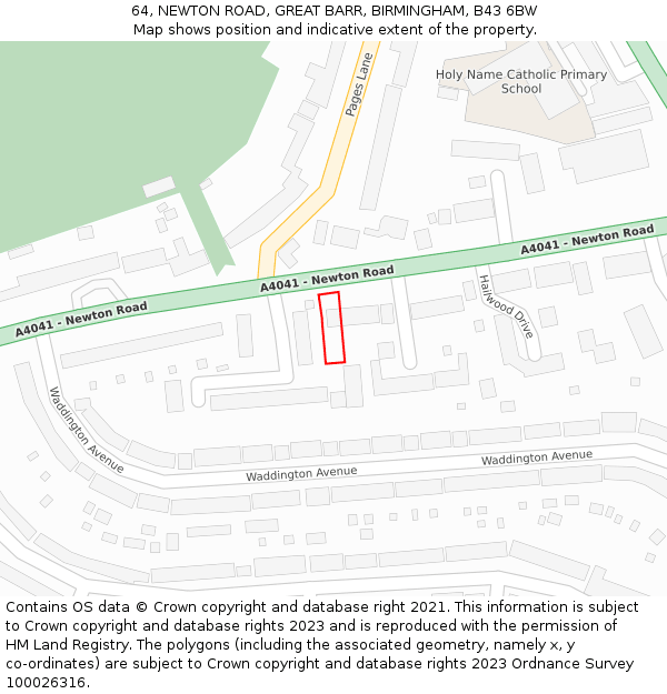 64, NEWTON ROAD, GREAT BARR, BIRMINGHAM, B43 6BW: Location map and indicative extent of plot