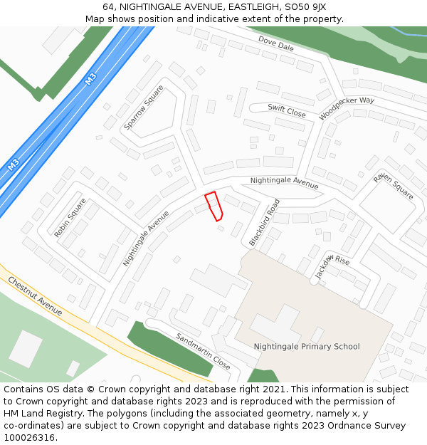 64, NIGHTINGALE AVENUE, EASTLEIGH, SO50 9JX: Location map and indicative extent of plot