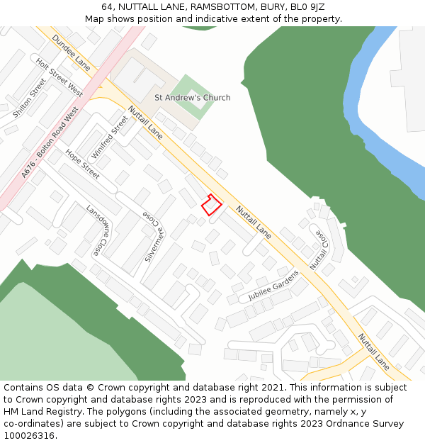 64, NUTTALL LANE, RAMSBOTTOM, BURY, BL0 9JZ: Location map and indicative extent of plot