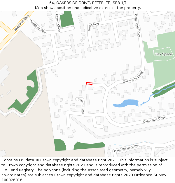 64, OAKERSIDE DRIVE, PETERLEE, SR8 1JT: Location map and indicative extent of plot