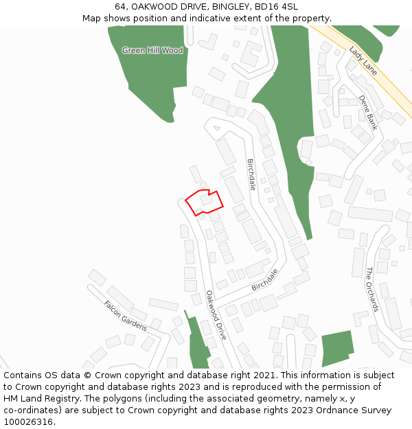 64, OAKWOOD DRIVE, BINGLEY, BD16 4SL: Location map and indicative extent of plot