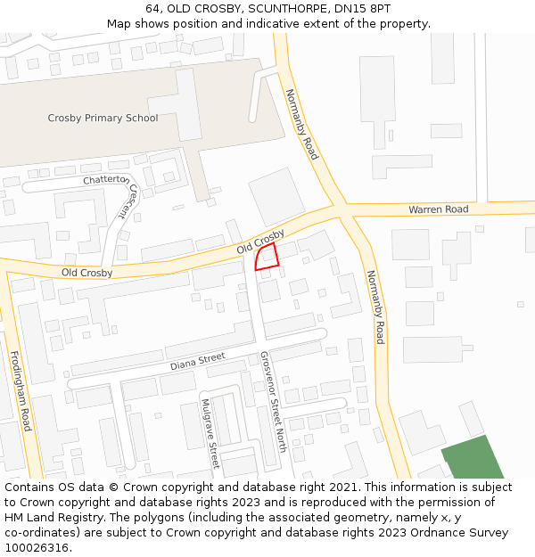 64, OLD CROSBY, SCUNTHORPE, DN15 8PT: Location map and indicative extent of plot