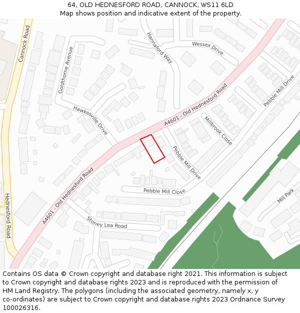 64, OLD HEDNESFORD ROAD, CANNOCK, WS11 6LD: Location map and indicative extent of plot