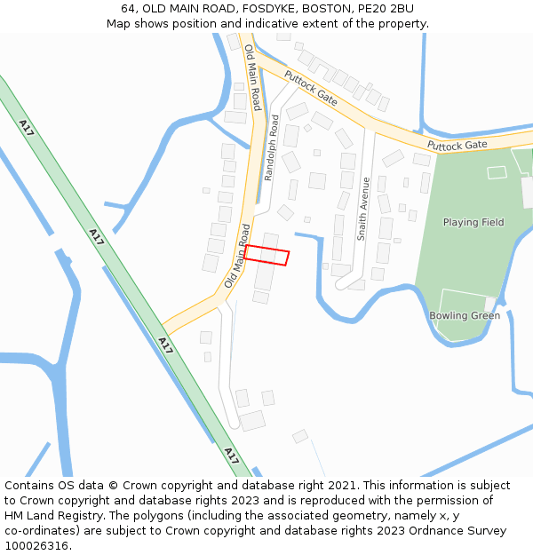 64, OLD MAIN ROAD, FOSDYKE, BOSTON, PE20 2BU: Location map and indicative extent of plot