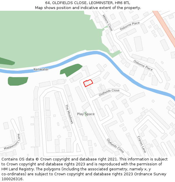 64, OLDFIELDS CLOSE, LEOMINSTER, HR6 8TL: Location map and indicative extent of plot