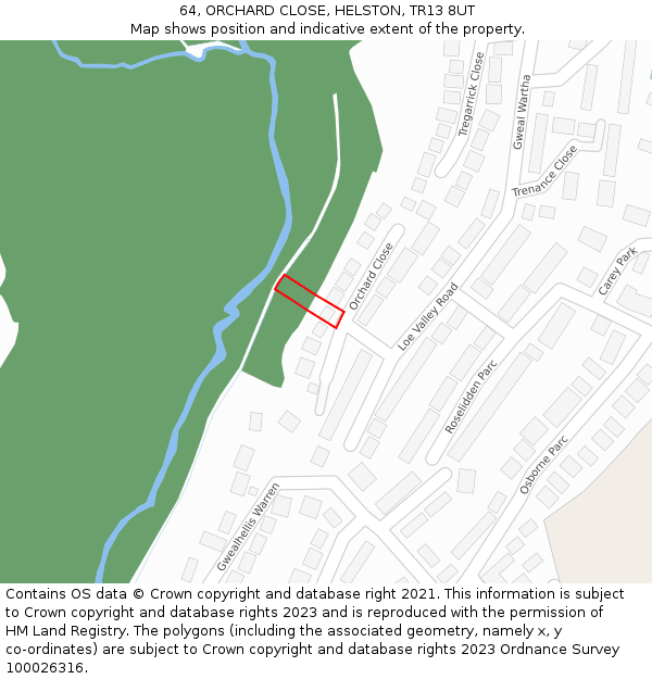 64, ORCHARD CLOSE, HELSTON, TR13 8UT: Location map and indicative extent of plot