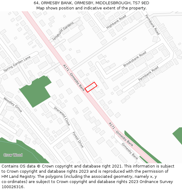 64, ORMESBY BANK, ORMESBY, MIDDLESBROUGH, TS7 9ED: Location map and indicative extent of plot