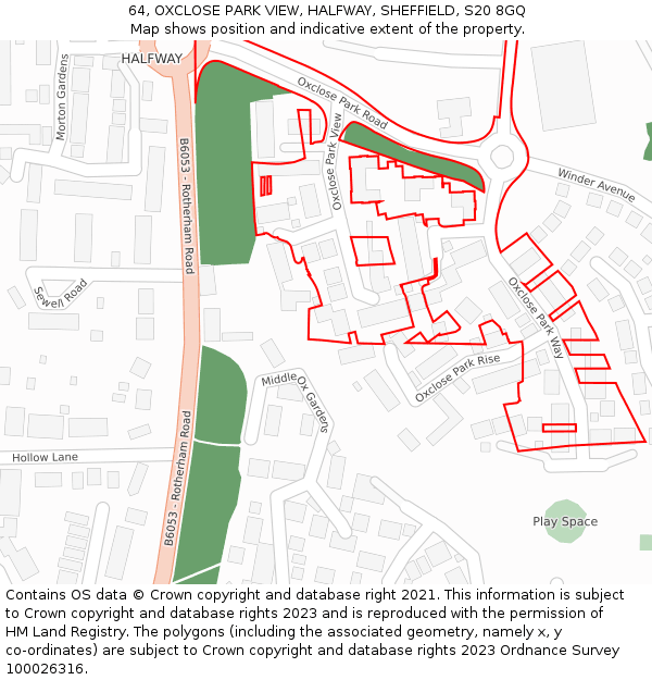 64, OXCLOSE PARK VIEW, HALFWAY, SHEFFIELD, S20 8GQ: Location map and indicative extent of plot