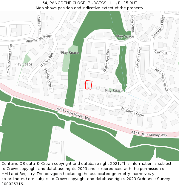 64, PANGDENE CLOSE, BURGESS HILL, RH15 9UT: Location map and indicative extent of plot