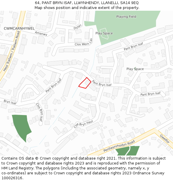 64, PANT BRYN ISAF, LLWYNHENDY, LLANELLI, SA14 9EQ: Location map and indicative extent of plot