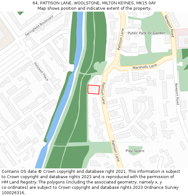 64, PATTISON LANE, WOOLSTONE, MILTON KEYNES, MK15 0AY: Location map and indicative extent of plot