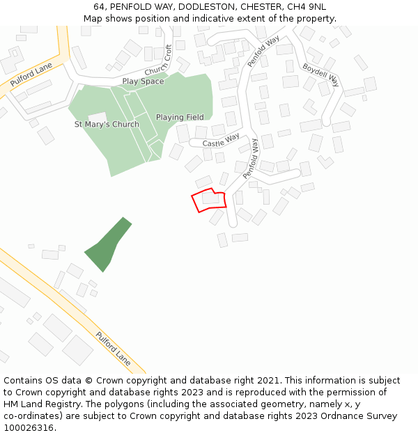 64, PENFOLD WAY, DODLESTON, CHESTER, CH4 9NL: Location map and indicative extent of plot