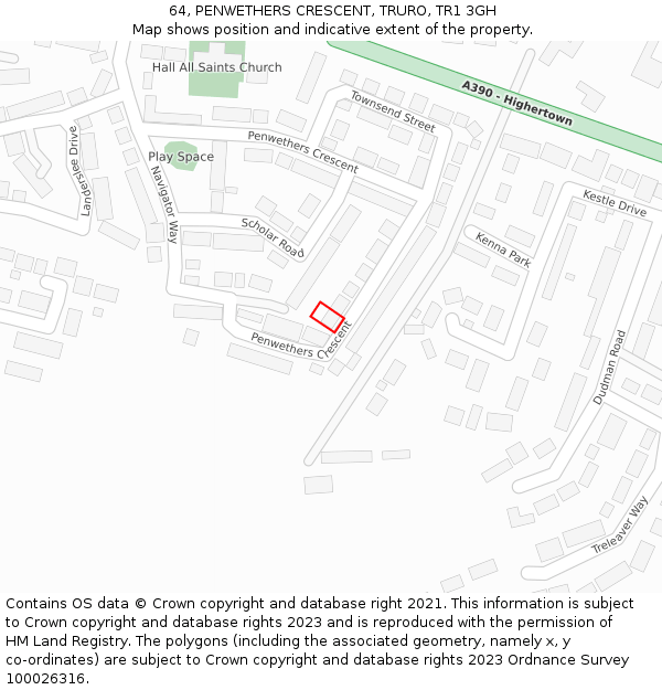 64, PENWETHERS CRESCENT, TRURO, TR1 3GH: Location map and indicative extent of plot