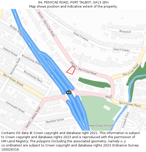 64, PENYCAE ROAD, PORT TALBOT, SA13 2EH: Location map and indicative extent of plot