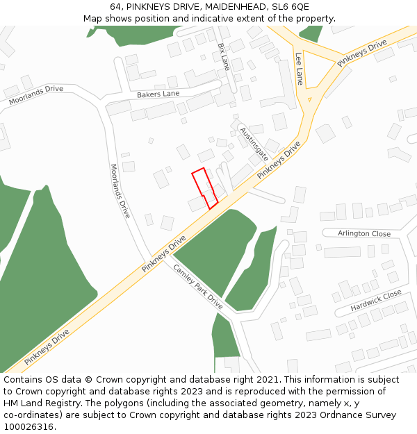 64, PINKNEYS DRIVE, MAIDENHEAD, SL6 6QE: Location map and indicative extent of plot