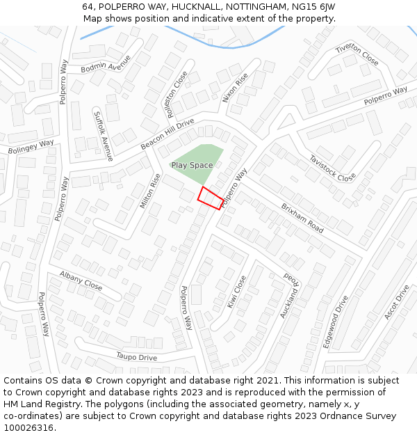 64, POLPERRO WAY, HUCKNALL, NOTTINGHAM, NG15 6JW: Location map and indicative extent of plot