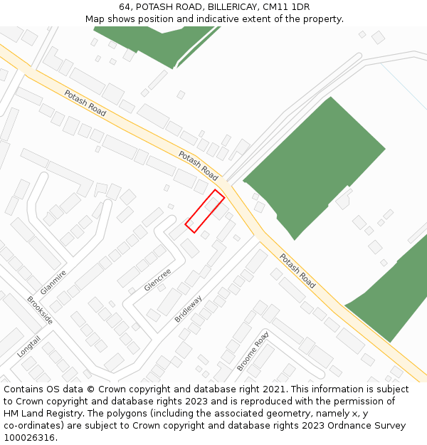 64, POTASH ROAD, BILLERICAY, CM11 1DR: Location map and indicative extent of plot