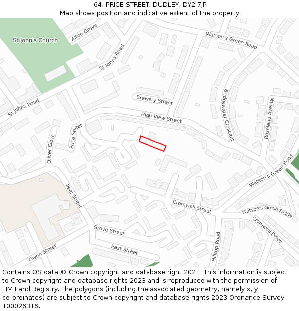 64, PRICE STREET, DUDLEY, DY2 7JP: Location map and indicative extent of plot