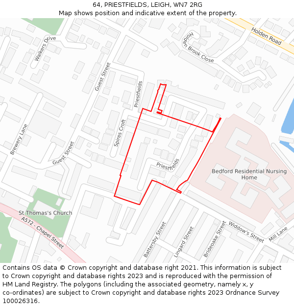 64, PRIESTFIELDS, LEIGH, WN7 2RG: Location map and indicative extent of plot