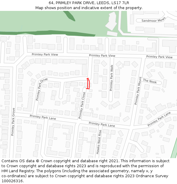 64, PRIMLEY PARK DRIVE, LEEDS, LS17 7LR: Location map and indicative extent of plot