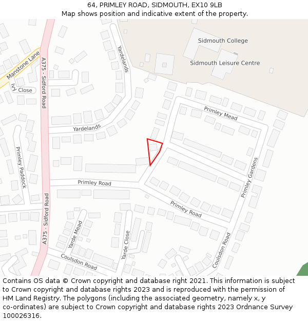 64, PRIMLEY ROAD, SIDMOUTH, EX10 9LB: Location map and indicative extent of plot